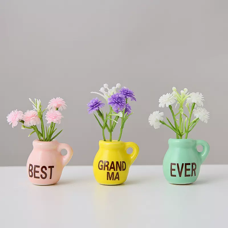 跨境轻奢陶瓷冰箱贴套装立体磁吸迷你花瓶多功能母亲节冰箱装饰品