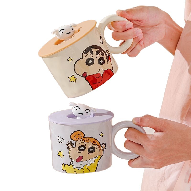 Crayón pequeño nuevo taza de cerámica de agua casera con taza de tapa de alto valor facial taza de pareja encantadora taza de oficina