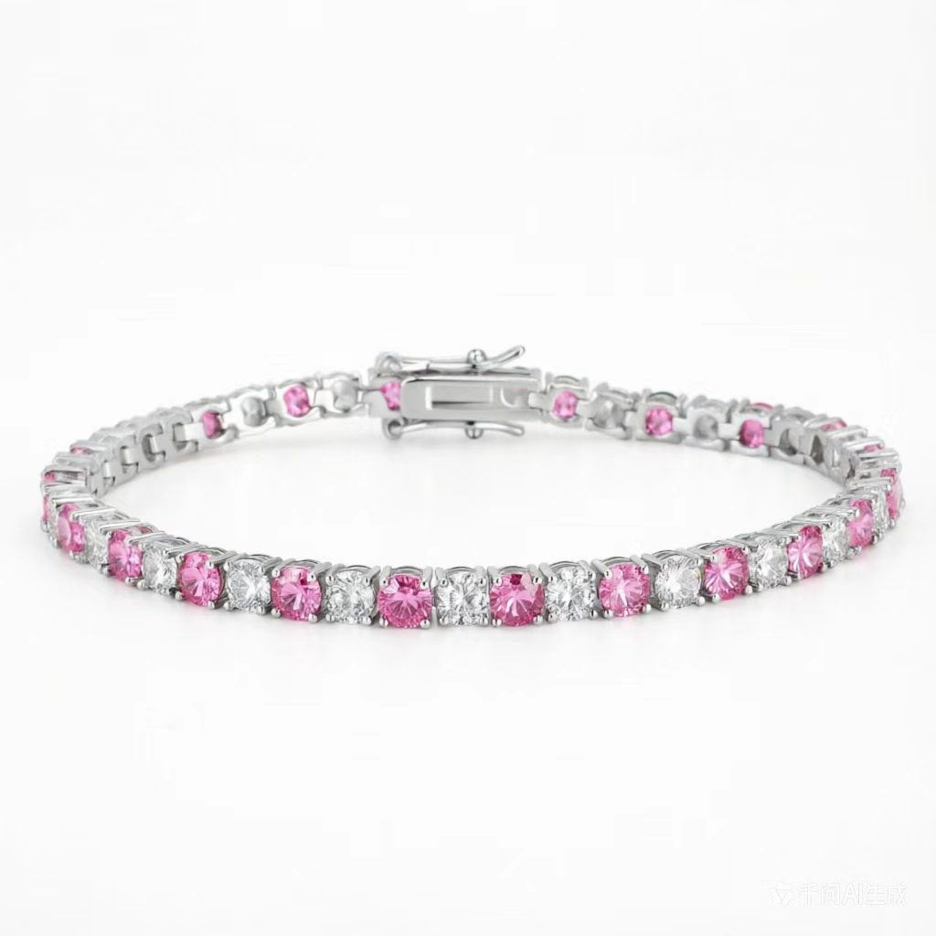 Pink white diamond white gold 4mm / 6inch bracelet (about 16cm long)