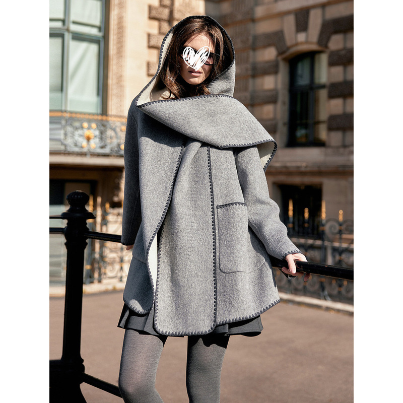 【Paris Series】Ell Gray Sheep Wool Double-Sided Woolen Coat for Women 25 Winter New Soft Woolen Jacket