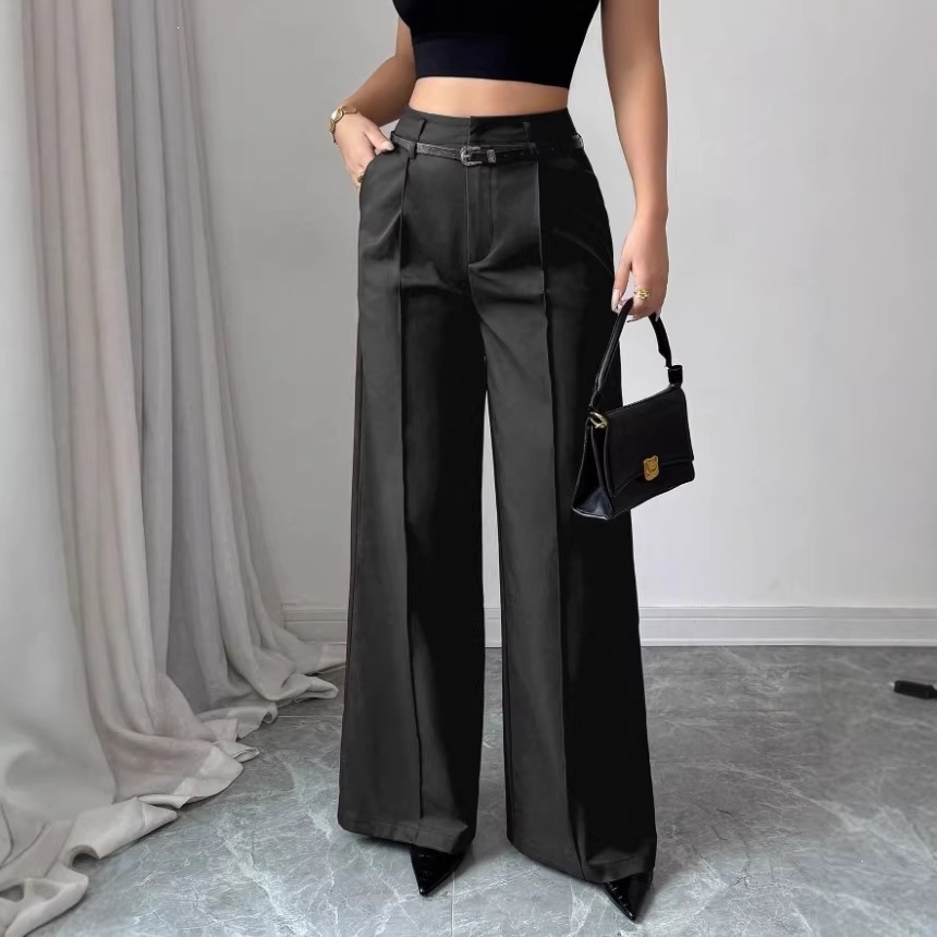 Cross-Border European and American 2025 Autumn and Winter New Women's Casual Elegant Workwear High-Waisted Loose Straight-Leg Trousers Suit Pants