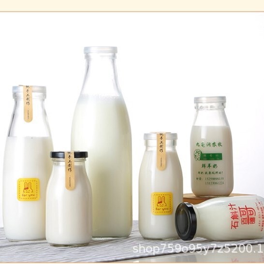 生乳瓶 ガラスミルクバー 特製牛乳瓶 ヨーグルト瓶 200ml250ml500ml キャップ付きヤギミルク瓶|undefined