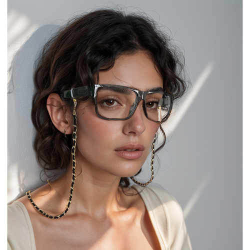 Cross-border Western and European Popular Vintage Style 5mm Fine Aluminum Chain Woven Leather Mask Lanyard Eyeglass String Eyeglass Chain