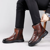 Зимние высокие удерживающие тепло утепленные короткие сапоги для отдыха, из натуральной кожи