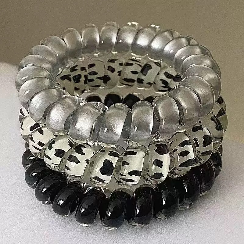 High Elasticity Polka Dot Telephone Wire Hair Tie for Women, Korean Style Versatile Non-Damaging Hair Rope, Matte Jelly Color Hair Tie