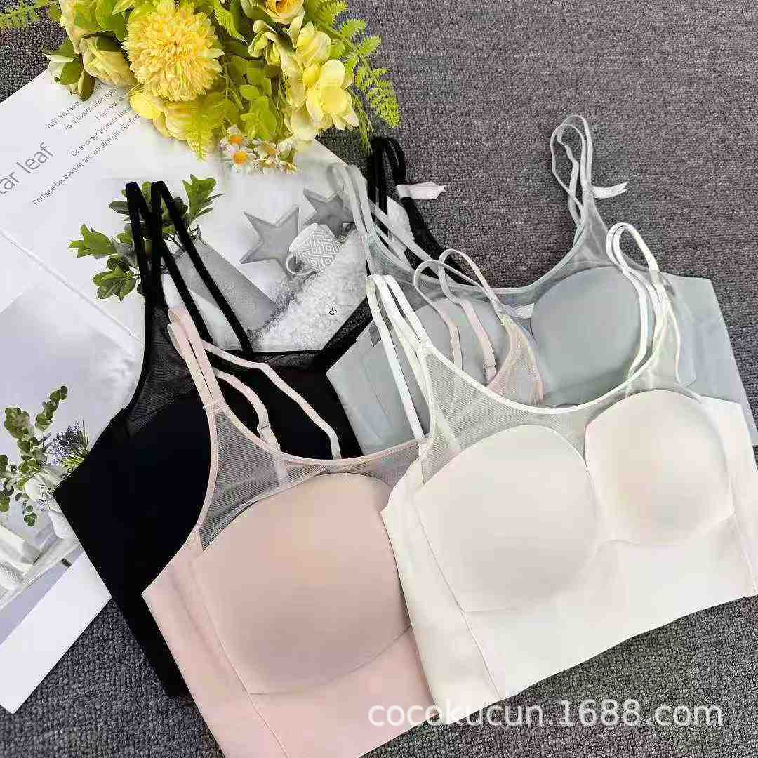 2216 inventario bajo sin rastro de malla lisa ropa interior anti-luz mitad de taza correa de hombro damas sujetador