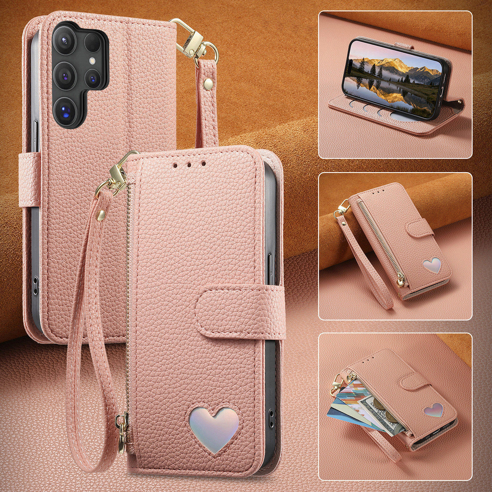 适用三星S26Ultra手机壳全包荔枝纹A17防摔S25爱心 三星A57保护套