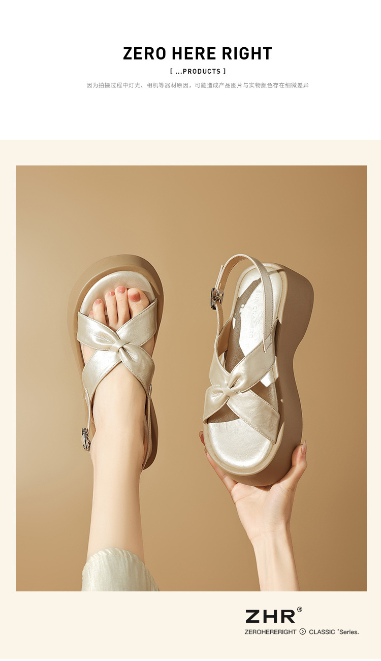 Sandal đế dày nữ phong cách La Mã, tăng chiều cao, đi biển dạo phố — KN332 Màu sâm banh chi tiết 15