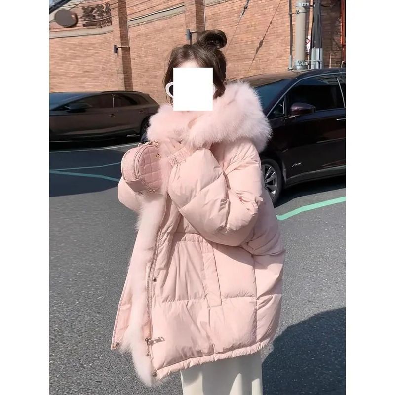 时尚百搭可拆卸仿狐狸毛领羽绒服女冬季2025新款90白鸭绒加厚外套|undefined