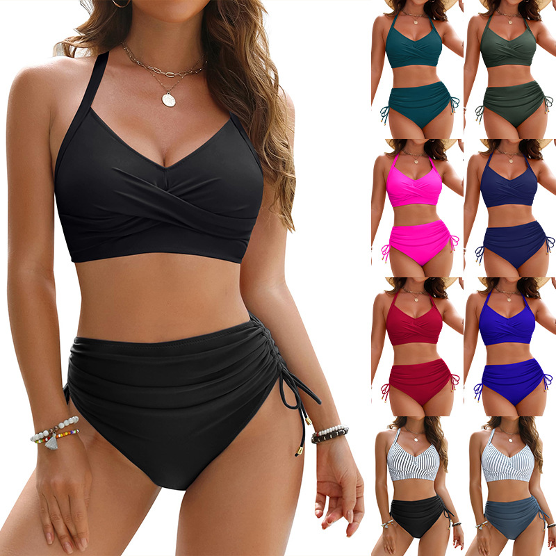 2025 European and American Amazon Two-Piece Swimsuit High-End Drawstring Bikini Set Cross-Border Women's Tight-Fitting