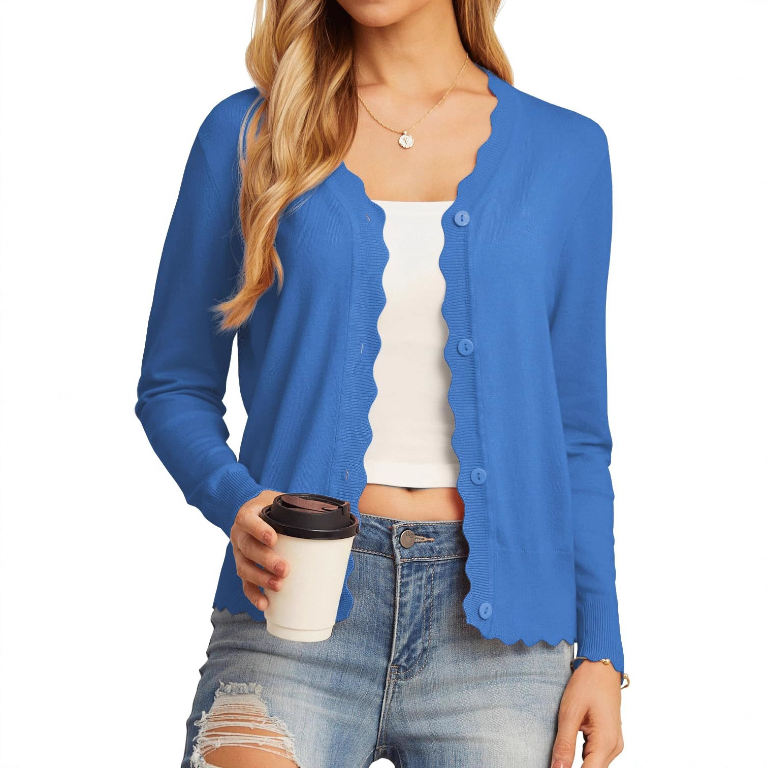 2025欧美女装女式长袖V领开衫时尚衬衫纽扣针织披肩毛衣外套女