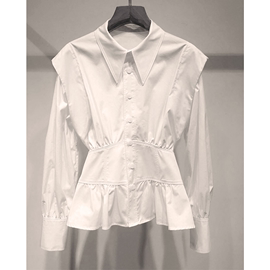 法式茶歇复古白色衬衫女春季洋气设计感小众收腰衬衣搭配马甲上衣