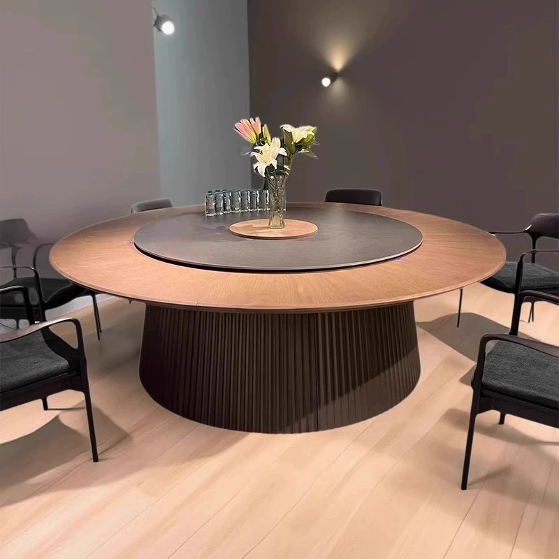 Новый обеденный стол в китайском стиле с электрическим вращающимся сланцем, большим круглым столом и стульями на 15-20 человек, подходящий для частных комнат ресторанов и клубов.