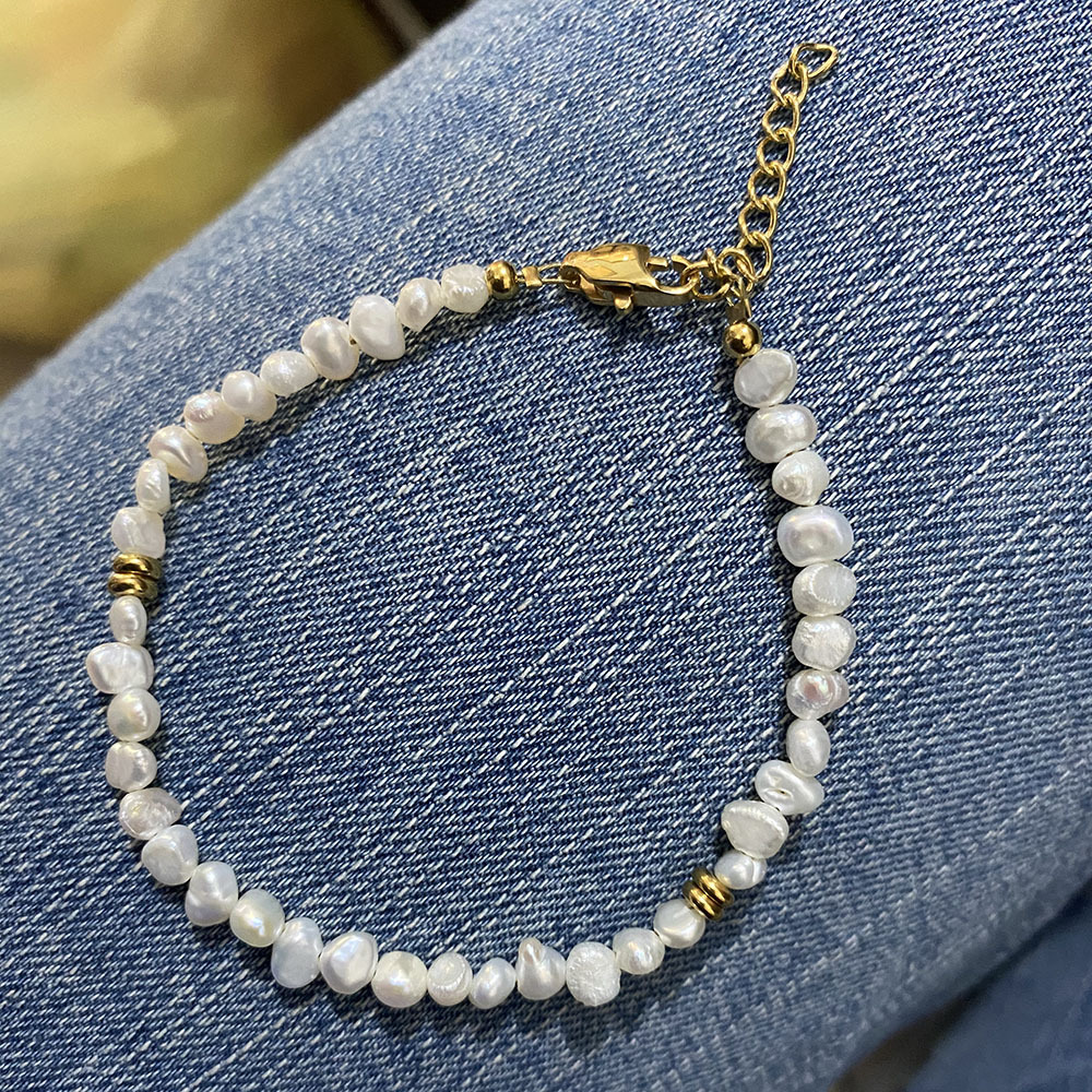 Solid Color Pattern Elegant Solid Color Pearl Titanium Steel Beaded Plating Necklace 1 Piece
