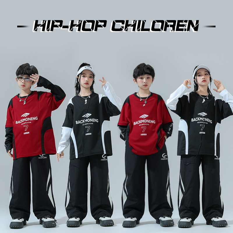 街舞儿童潮服hiphop演出服男童嘻哈炸街套装秋季小学生运动会服装