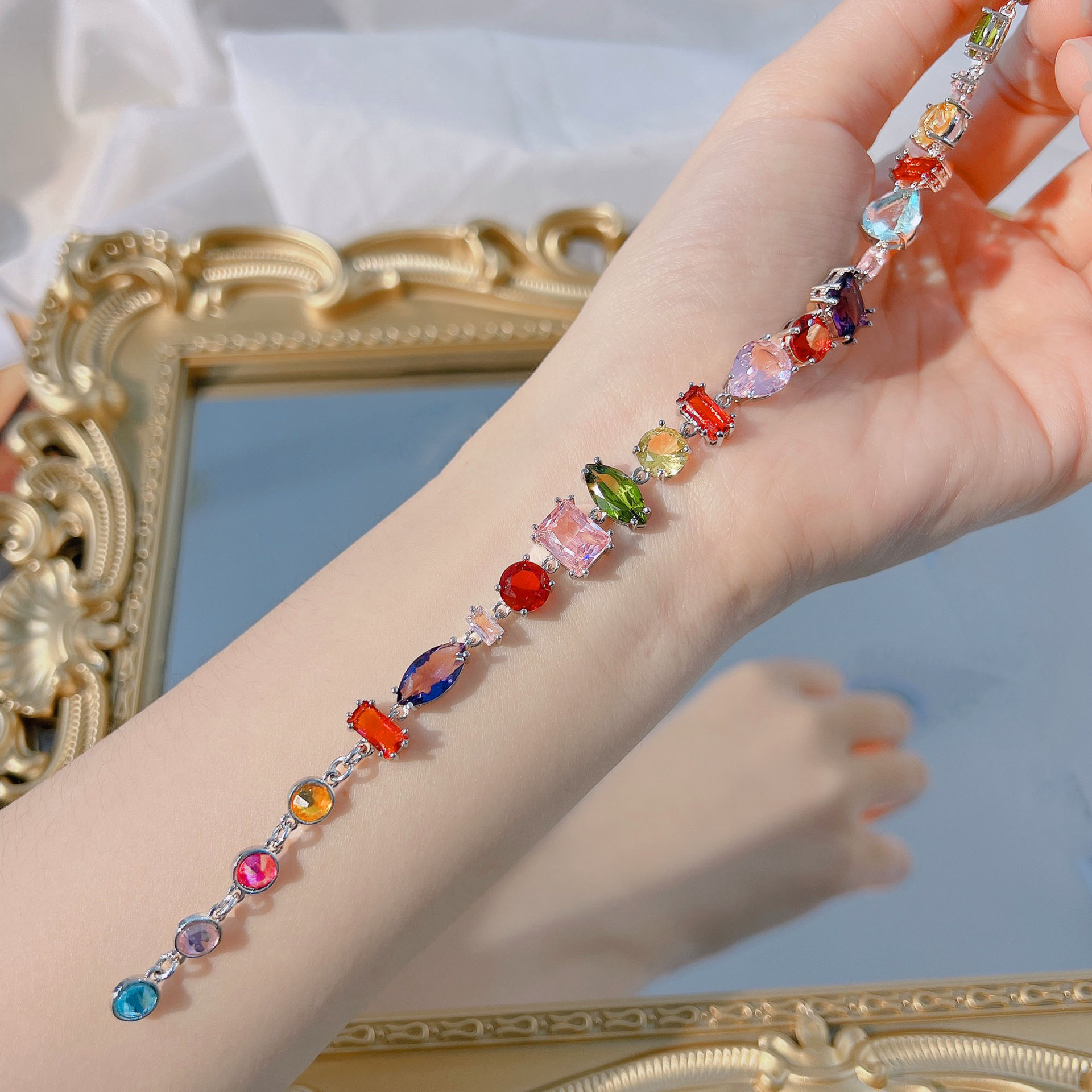 Bohemian Water Droplets Heart Shape Copper Inlay Artificial Gemstones Bracelets Earrings Necklace