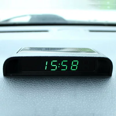 Günəş Enerjili İşıqlı Avtomobil Saatı, Rəqəmsal Termometr, USB Şarj