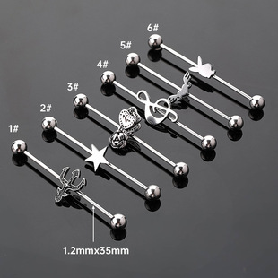 Stainless steel new fashion human body piercing industrial earrings star note earrings ear bone nail long rod ear jewelry