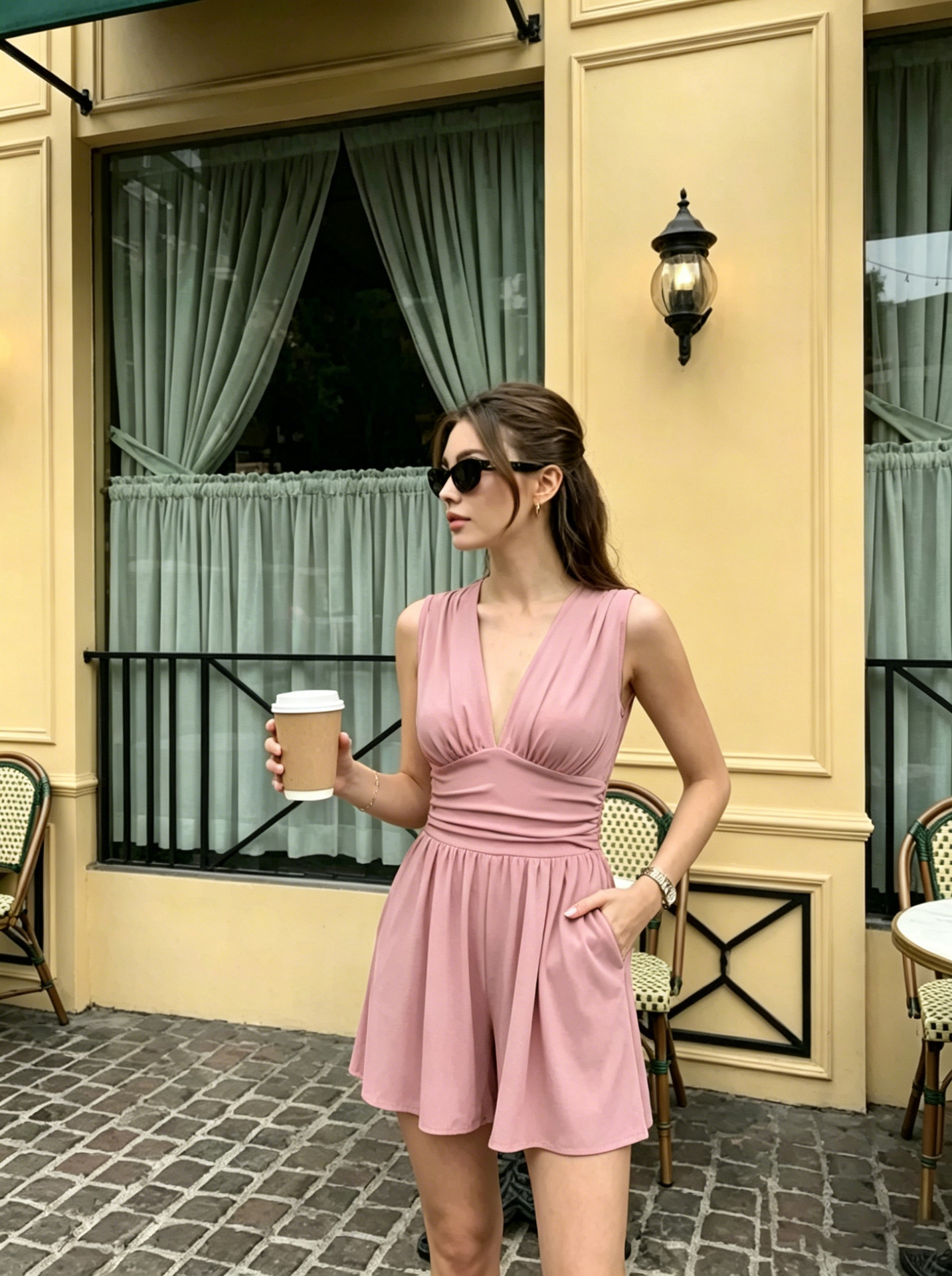 Transfronterizo Amazon Europa y Estados Unidos Casual profundo V elástico camisones sin mangas de verano de mujer cintura amplia pantalones cortos