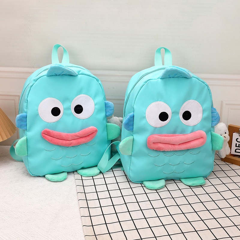 2025 New Big-Mouth Fish Backpack Cute Japanese Cartoon Ugly-Cute Quirky School Bag Blue Large-Capacity Backpack for Women