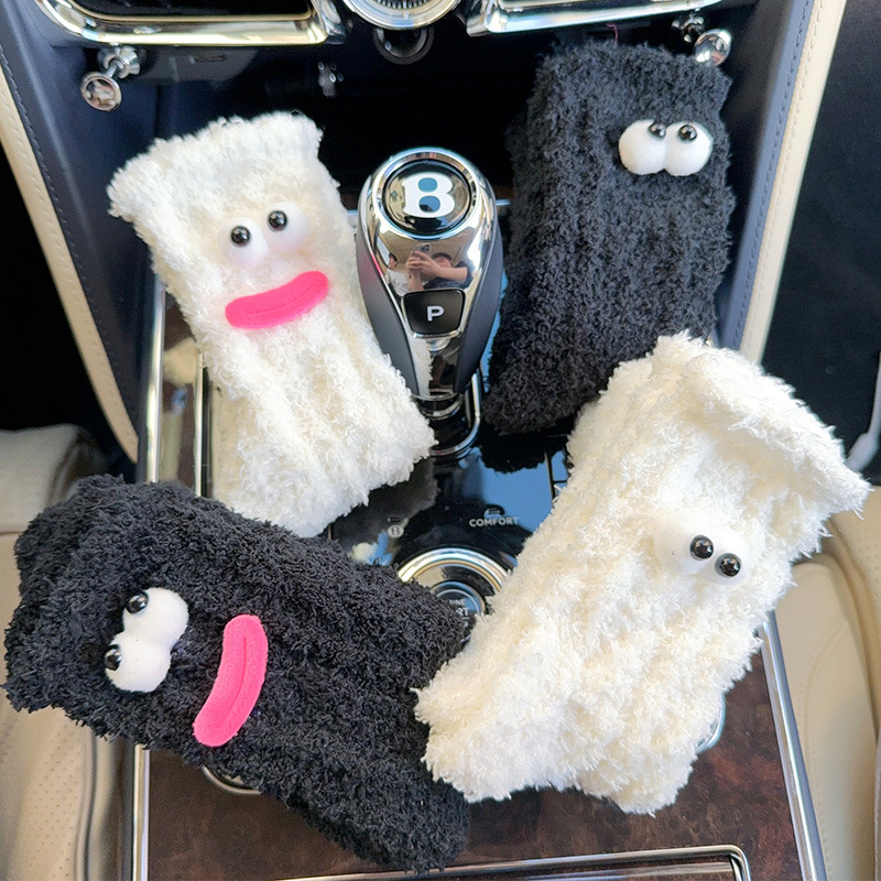 Coral velvet children's winter thermal thick mid-calf socks white big eyes warm and cute cartoon floor socks