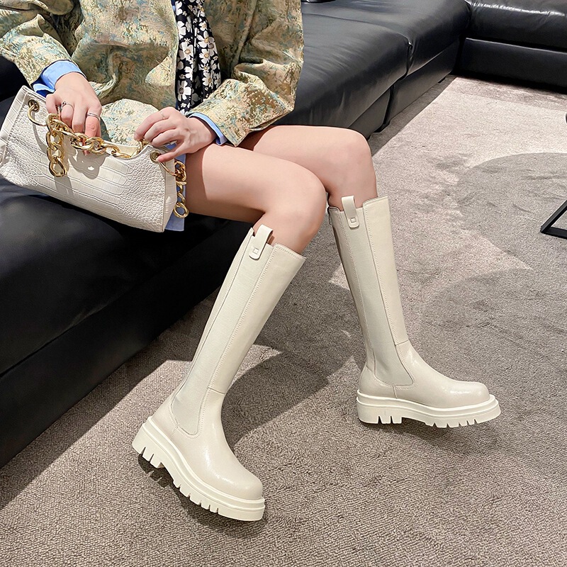 Thick-Soled High Boots for Women 2023 Winter New Style Genuine Leather Over-The-Knee Boots Medium-Heeled White Slimming Look Knee-High Knight Boots Thick-Soled High Boots for Women 2023 Winter New Style Genuine Leather Over-The-Knee Boots Medium-Heeled White Slimming Look Knee-High Knight Boots