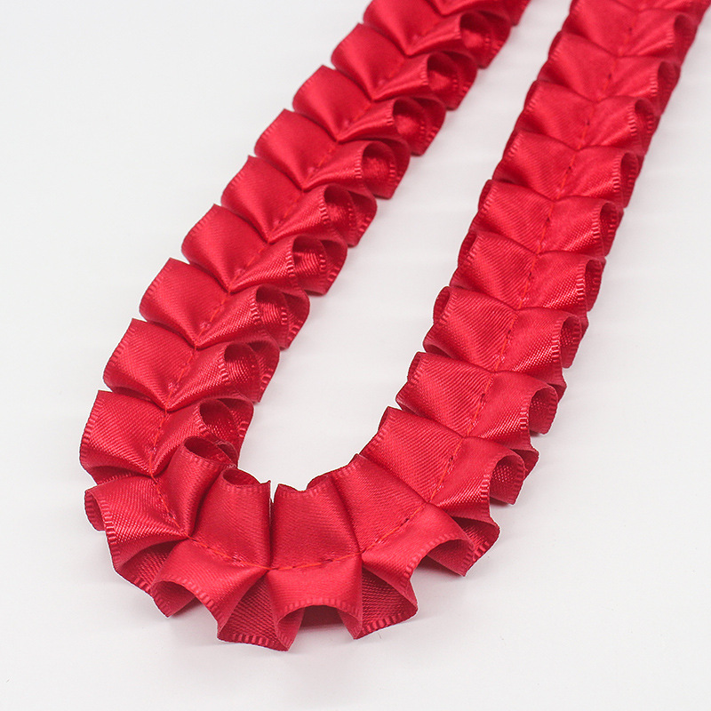 Fabricantes al por mayor de 2,5 cm de ancho doble poliéster plegado borde de lótus cinta DIY accesorios de ropa hecha a mano decoración cinta de encaje
