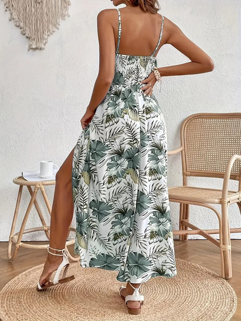 Women's Clothing Summer Fashion Trend Casual V Neck Printed Dress High Quality Suspender Dress For Women_ecoleips.com