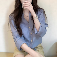 私服系列轻智感 天丝亚麻防晒衬衫抽绳设计短款衬衣