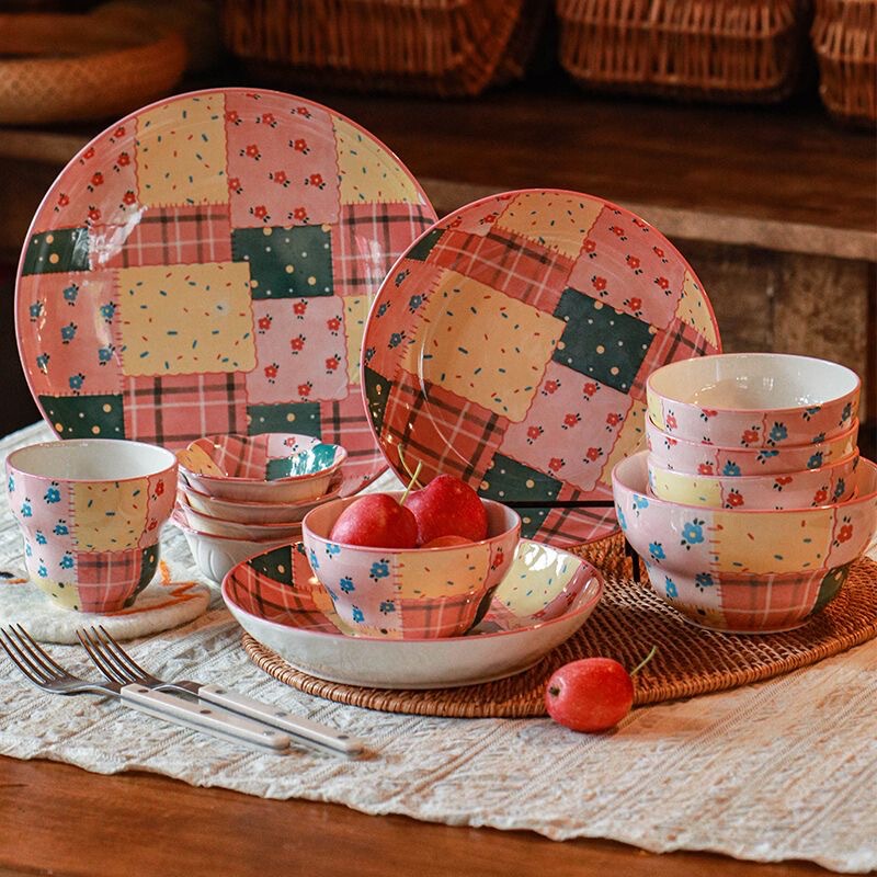 Special good-looking tableware color patchwork underglaze color tableware ceramic bowl household high color value bowl cup ceramic tableware