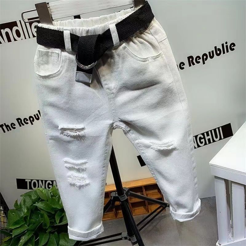 Children's elastic autumn cotton white trousers for men and women