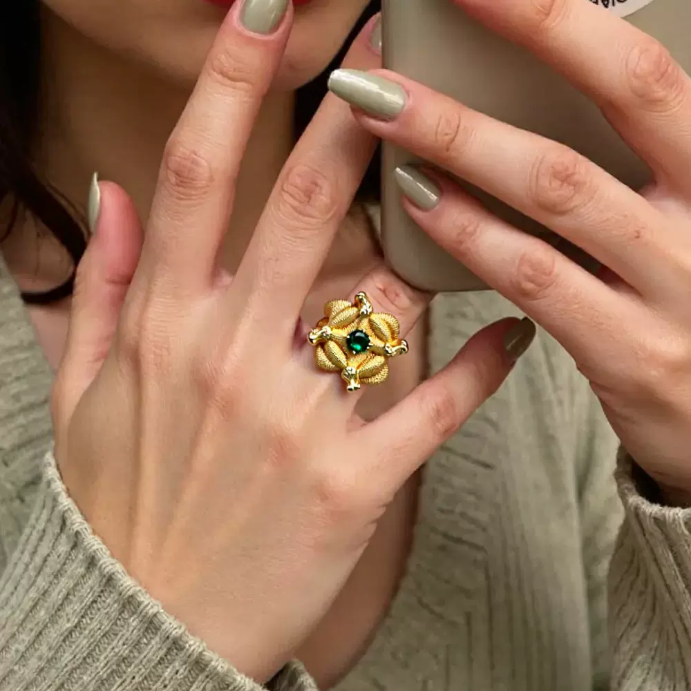 欧美奢华时尚金色四龙开口戒指女士创意金属镶锆朋克铜镀指环首饰