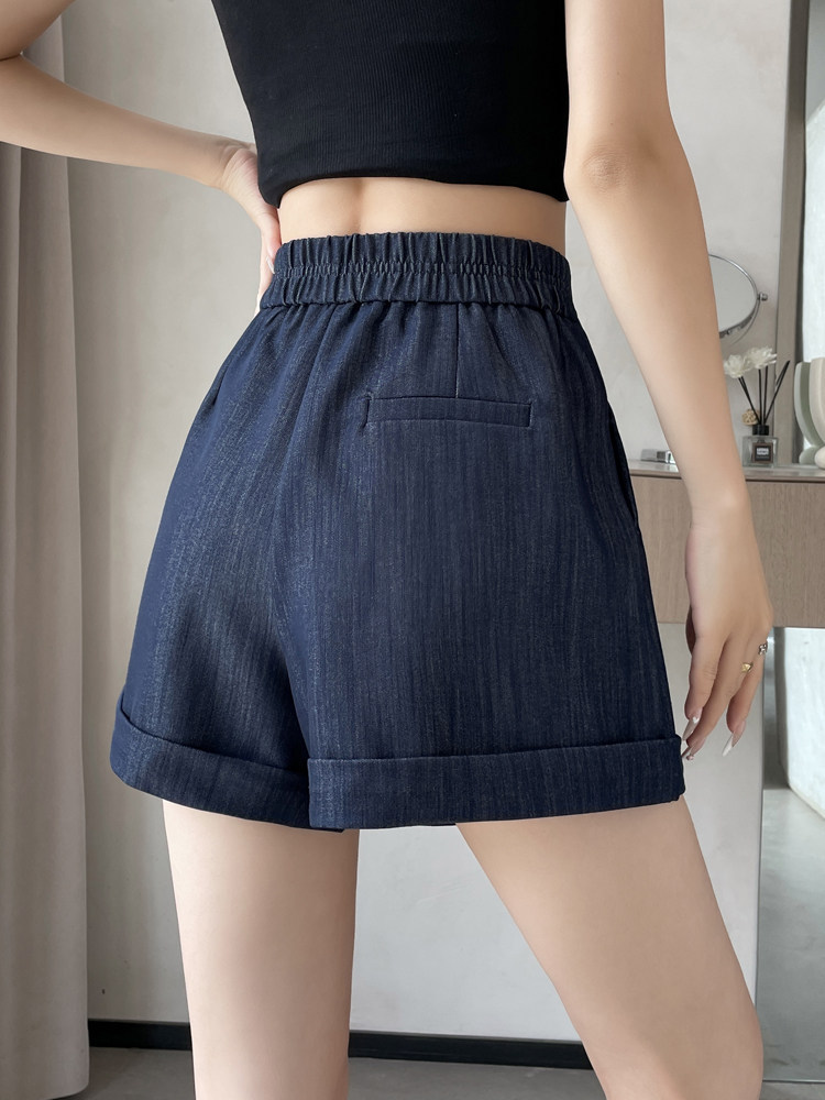 Quần short jean nữ lưng cao ống rộng gấu cuộn — màu đen
