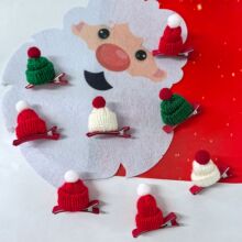 圣诞节迷你针织圣诞帽发夹圣诞手指毛线帽红色绿色小夹子饰品发饰