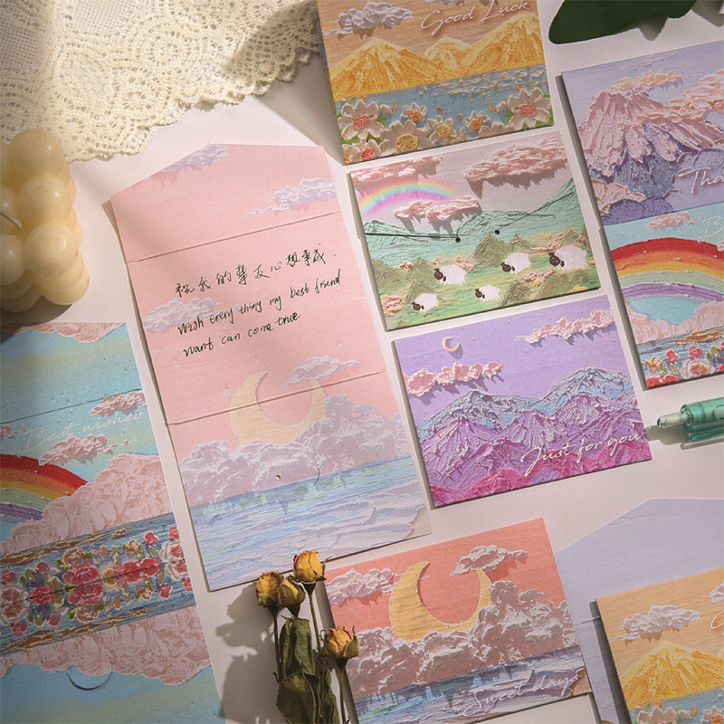 Romance Cure Pintura al óleo Estilo Tarjeta de felicitación navideña para niños Deseos de agradecimiento Regalo de cumpleaños Tarjeta pequeña Tarjeta de mensaje de viento ins