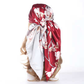 90*90cm大方巾气质素雅花卉印花丝巾女马来西亚围巾现货scarf