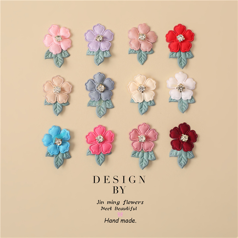 布艺手工花diy配饰 超声波压花 带叶五瓣花服饰辅料配件 大松树花