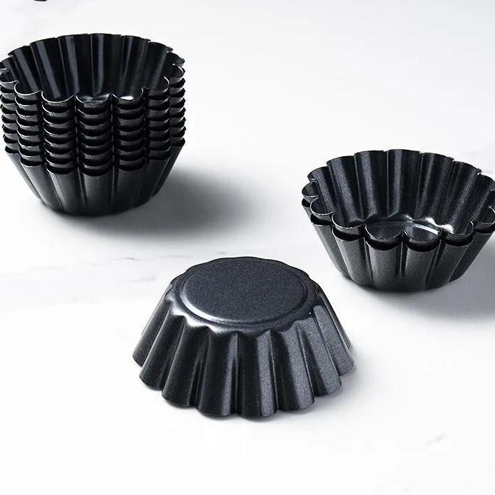 Reusable 6 Non-Stick Carbon Steel Chrysanthemum Cups, Rice Cake Egg Tart Crusts, Thickeneded French Tart Molds