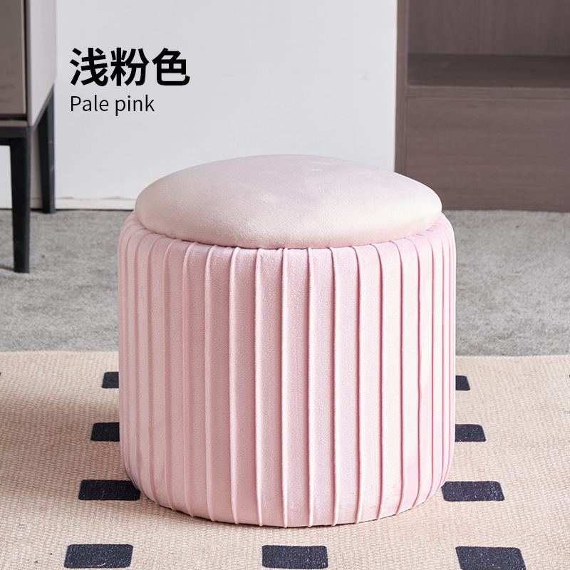 北欧轻奢小圆凳家用实木矮凳休息凳绒布现代简约门口入户换鞋凳|undefined
