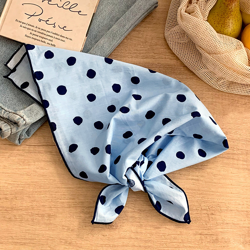 Pañuelo de seda Pañuelo cuadrado de algodón con lunares de alta calidad, bufanda decorativa de todo fósforo para mujer, pañuelo en la cabeza, bufanda delgada, chal pequeño