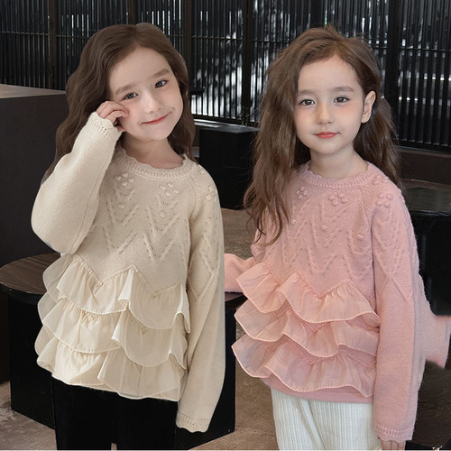 Children's Knitted Top Bodysuit Lace Trendy Princess Style Outerwear Fringe Autumn/Winter Sweater