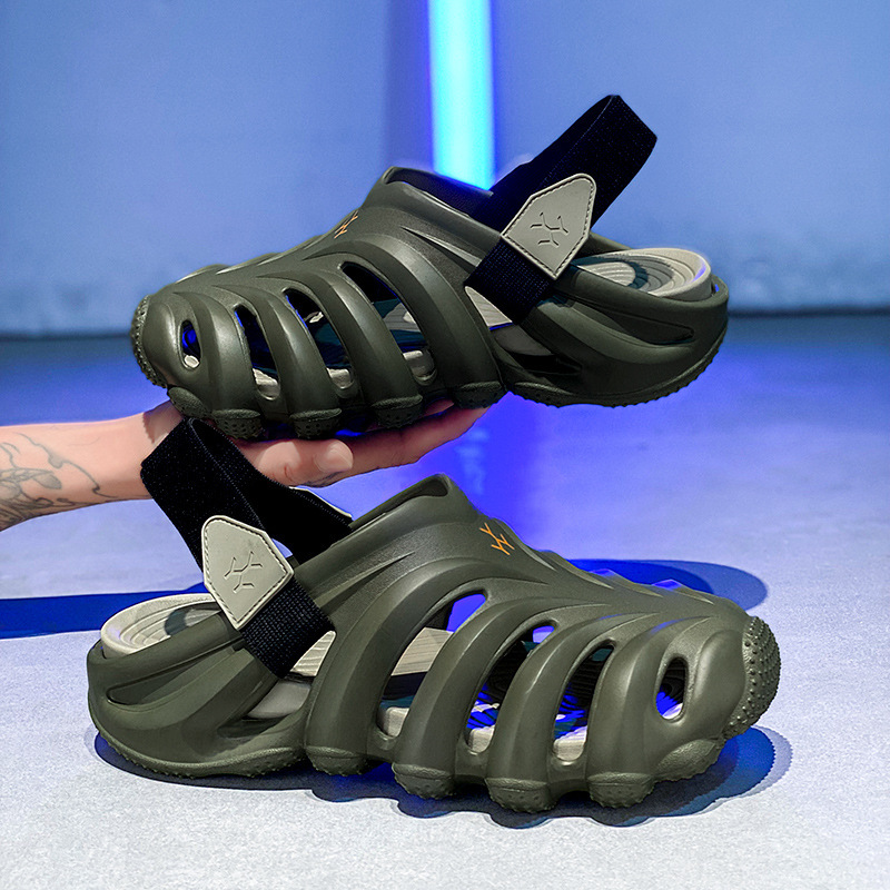 Sandalias para hombres de verano al aire libre zapatillas de cabeza de bolsillo para hombres dos usos zapatos de agujero de pesca de playa zapatillas frías