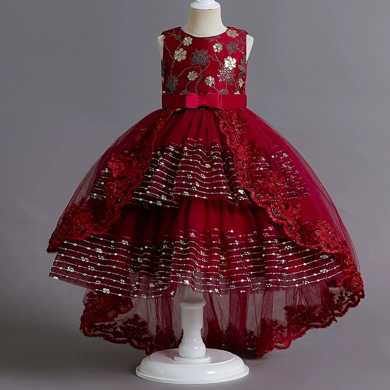 Children’s embroidered tutu dress, sequins and lace, light‑luxury city style, sizes 110–160 cm