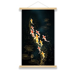 入戶年年有魚玄關裝飾畫豎版現代簡約客廳走廊過道壁畫實木掛軸畫