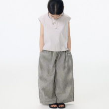 BOBOKIDS 26年春夏新款童装日系女童花苞腰条纹阔腿裤长裤亲子