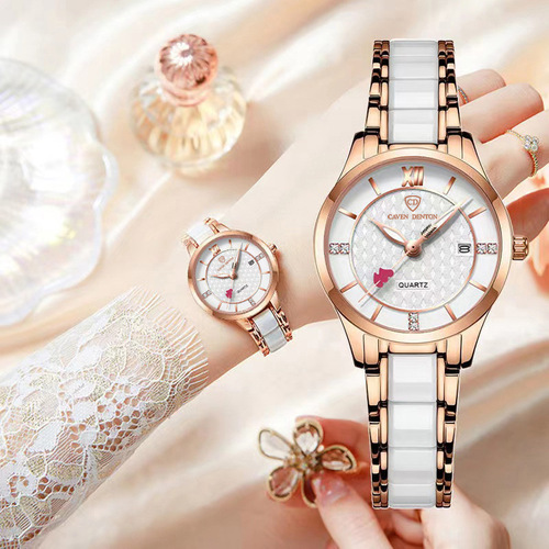 One-piece drop-shipping calendar diamond-encrusted ceramic fashion watch Internet celebrity live broadcast waterproof student quartz women's watch