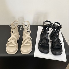 166~2024年夏季新款交叉帶露趾休閒松糕厚底高幫羅馬涼靴女