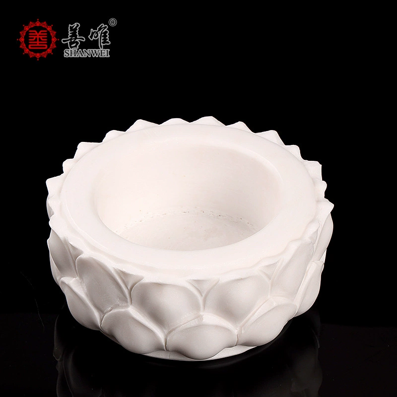 Fangshan Han white jade stone carving jade stone stone circular lotus fragrance furnace cemetery worship sacrifice Lingtang household ornaments