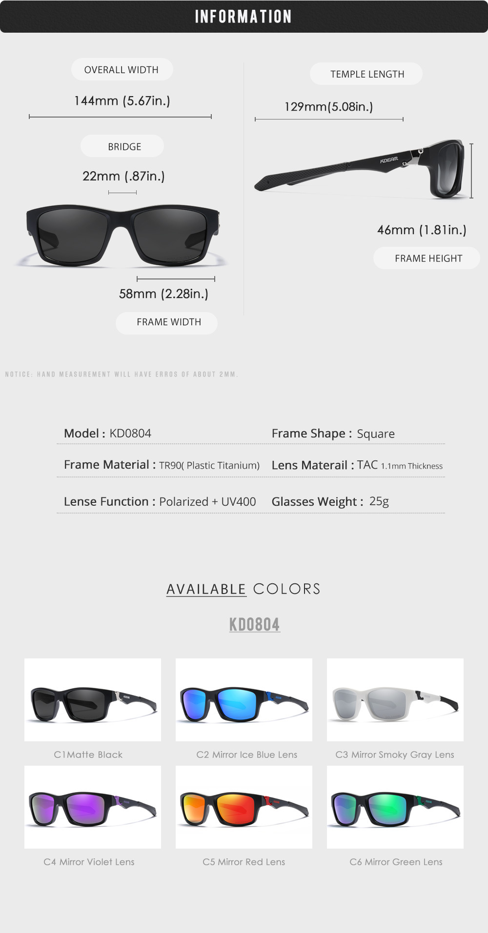 KDEAM nieuwe sportzonnebrillen voor heren en dames gepolariseerde zonnebril TR90 outdoor fietsbrillen KD0804_voghion.com