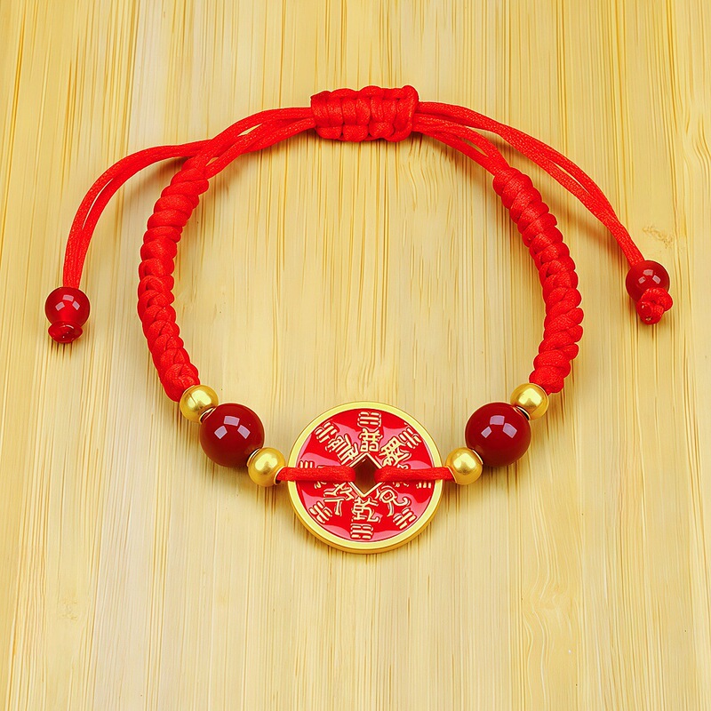 Factory in stock Shangui Spending Money Copper Bracelet Red Rope Alloy Electroplating Oil Dripping Process Adjustable Perimeter Feng Shui